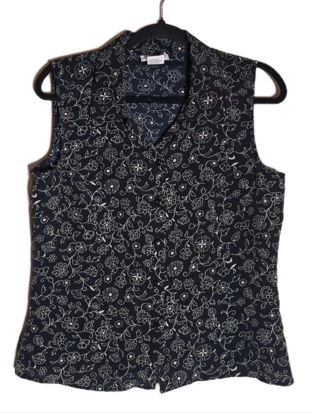 Kathy Ireland Sleeveless Button Up Top Womens M Floral Print Collared Blouse